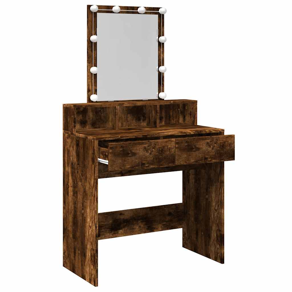 Dressing Table with LED Smoked Oak 80x41x144.5 cm
