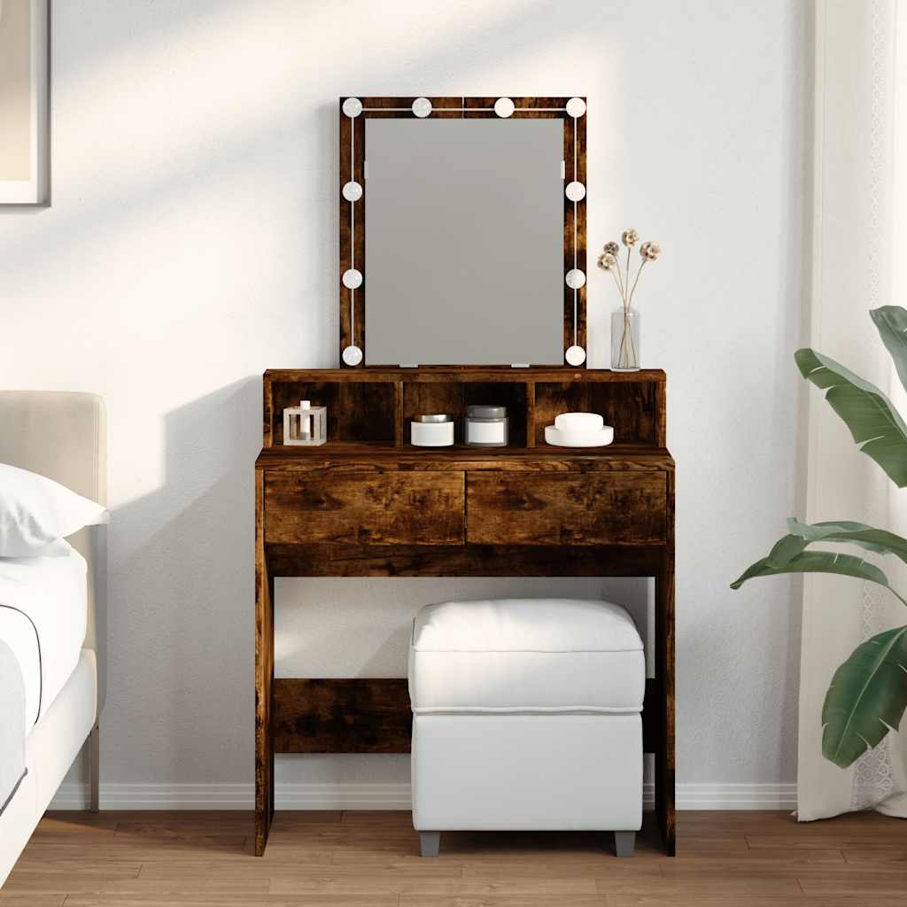 Dressing Table with LED Smoked Oak 80x41x144.5 cm