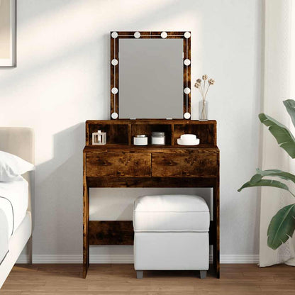 Dressing Table with LED Smoked Oak 80x41x144.5 cm