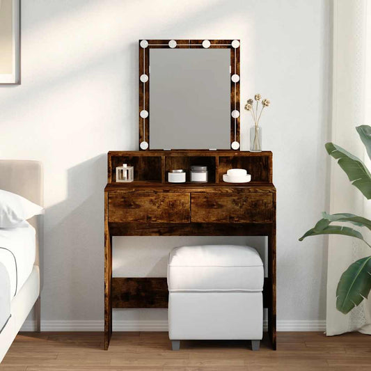 Dressing Table with LED Smoked Oak 80x41x144,5 cm