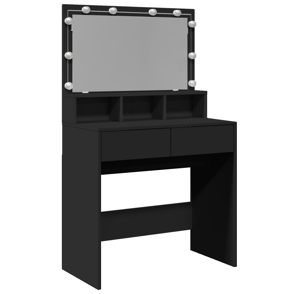 Dressing Table with LED Black 80x41x134.5 cm