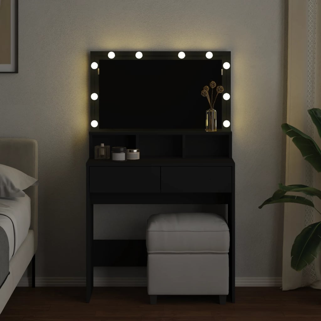 Dressing Table with LED Black 80x41x134.5 cm