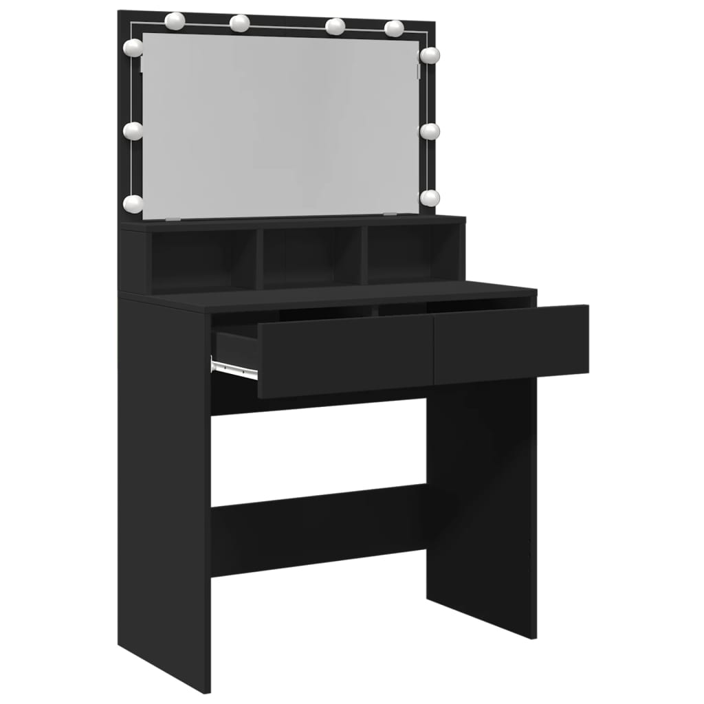 Dressing Table with LED Black 80x41x134.5 cm