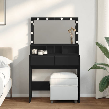 Dressing Table with LED Black 80x41x134.5 cm