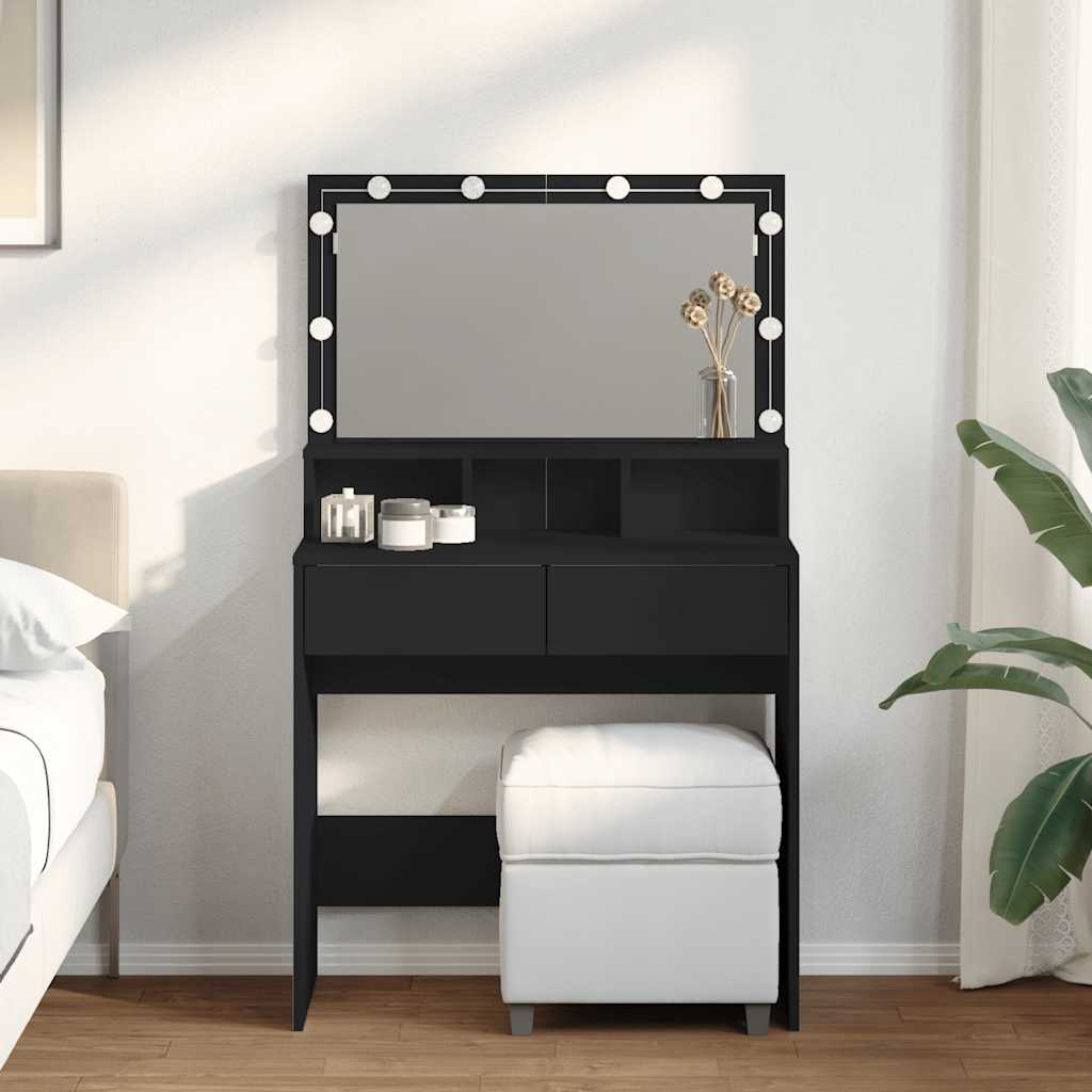 Dressing Table with LED Black 80x41x134,5 cm
