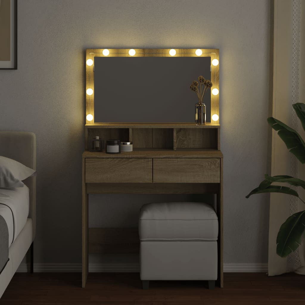 Dressing Table with LED Sonoma Oak 80x41x134.5 cm