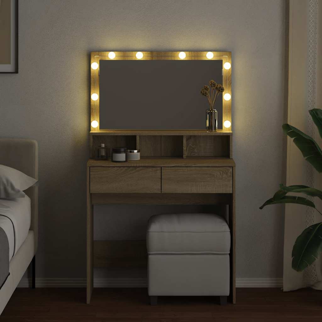 Dressing Table with LED Sonoma Oak 80x41x134,5 cm