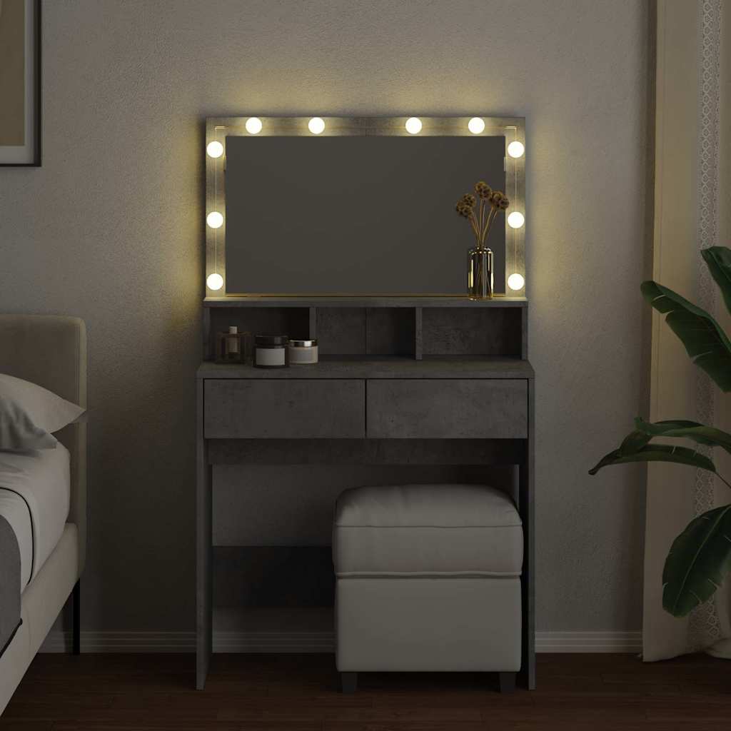 Dressing Table with LED Concrete Grey 80x41x134.5 cm