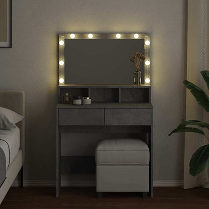 Dressing Table with LED Concrete Grey 80x41x134.5 cm