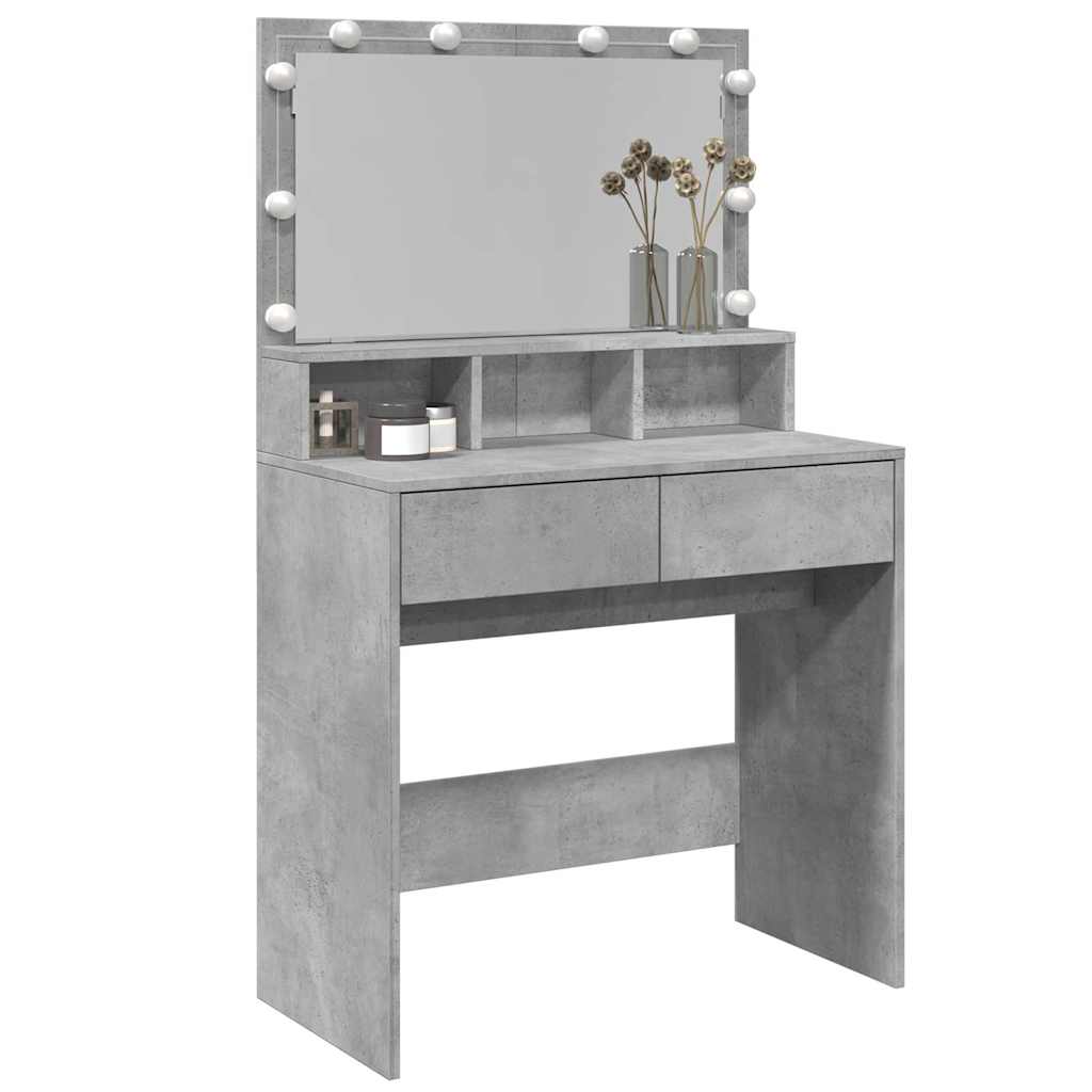 Dressing Table with LED Concrete Grey 80x41x134.5 cm