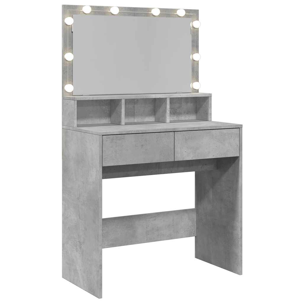 Dressing Table with LED Concrete Grey 80x41x134.5 cm
