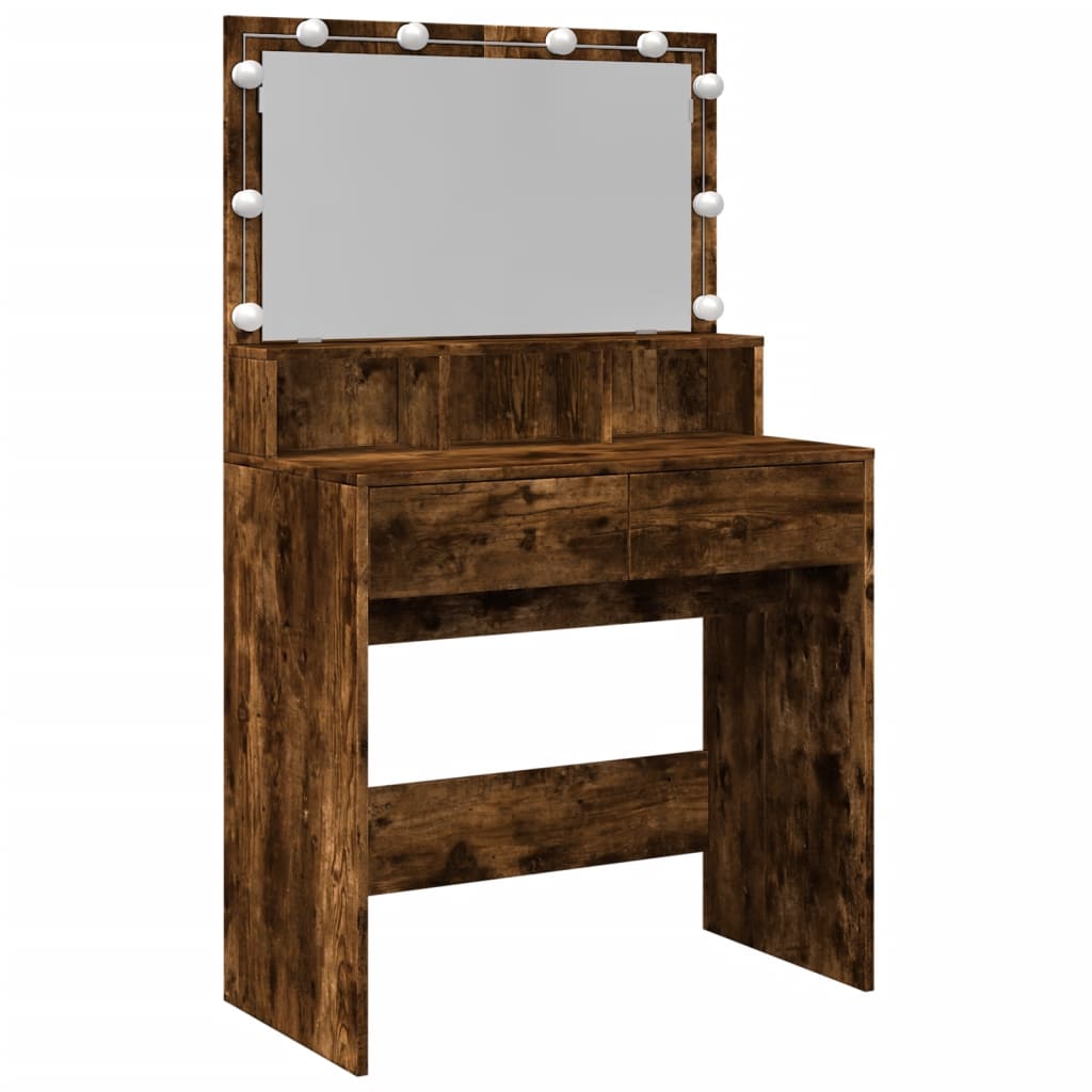 Dressing Table with LED Smoked Oak 80x41x134.5 cm