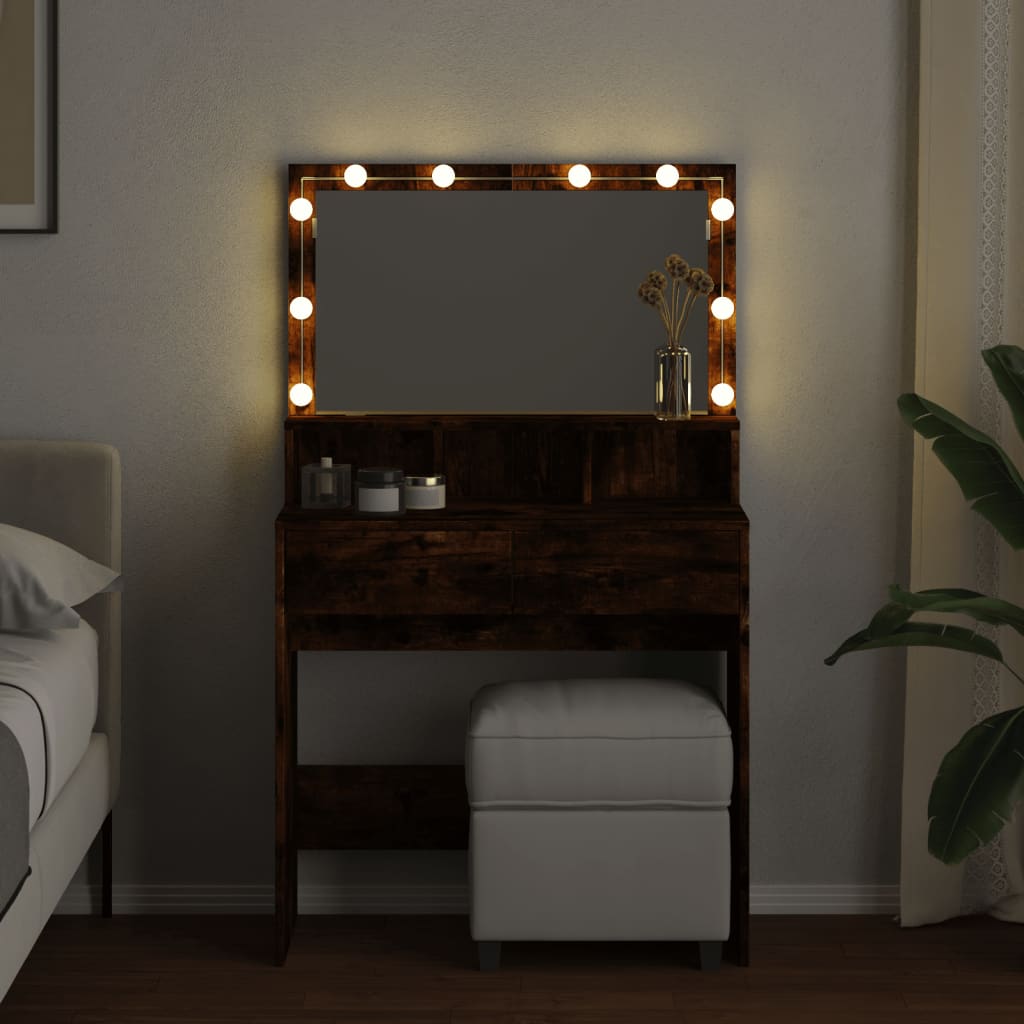 Dressing Table with LED Smoked Oak 80x41x134.5 cm