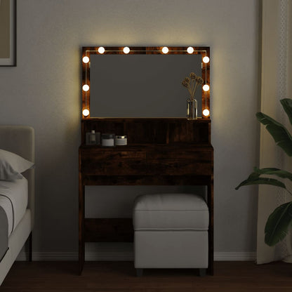 Dressing Table with LED Smoked Oak 80x41x134.5 cm