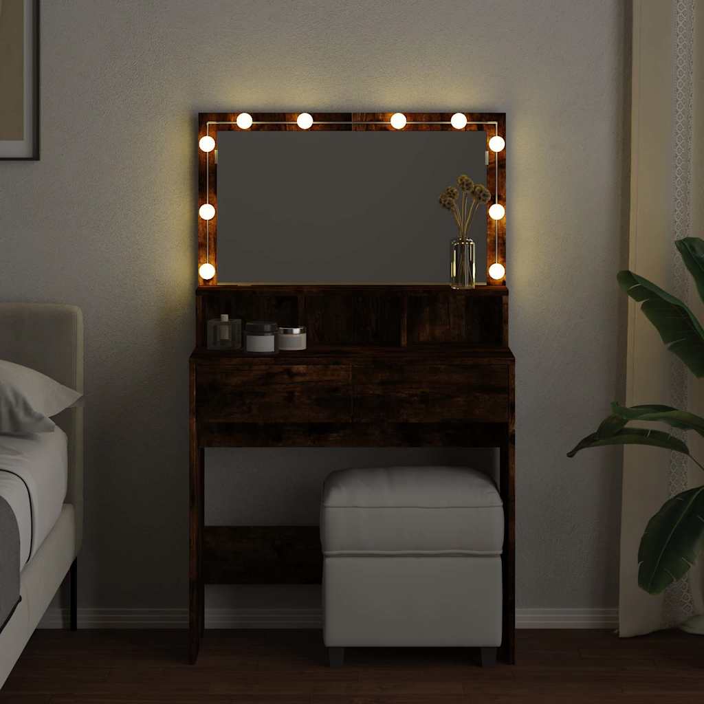 Dressing Table with LED Smoked Oak 80x41x134,5 cm