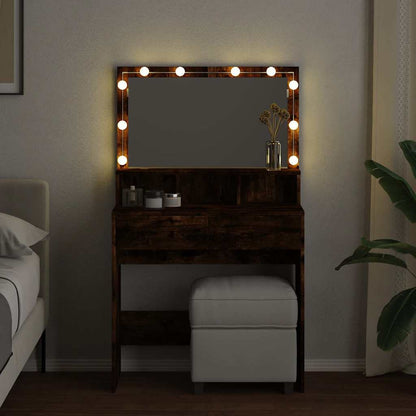 Dressing Table with LED Smoked Oak 80x41x134,5 cm