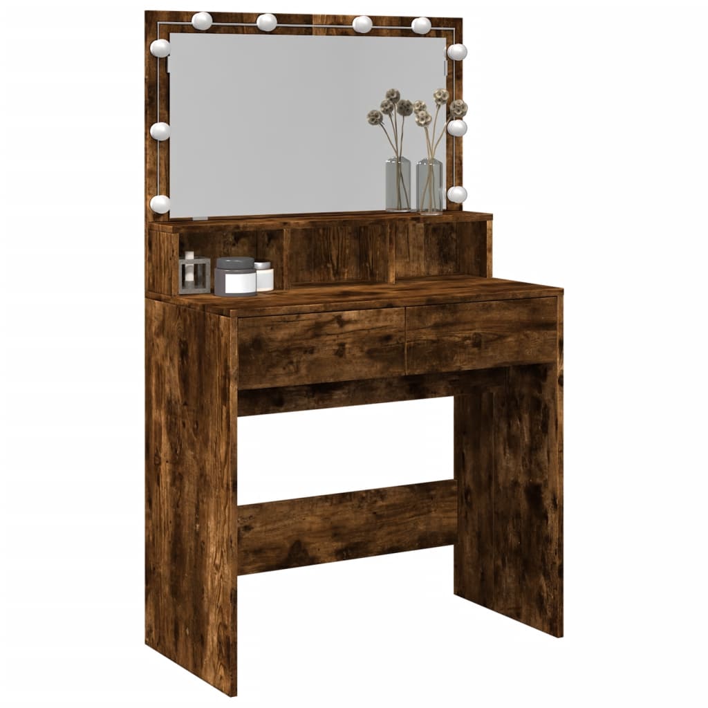 Dressing Table with LED Smoked Oak 80x41x134.5 cm