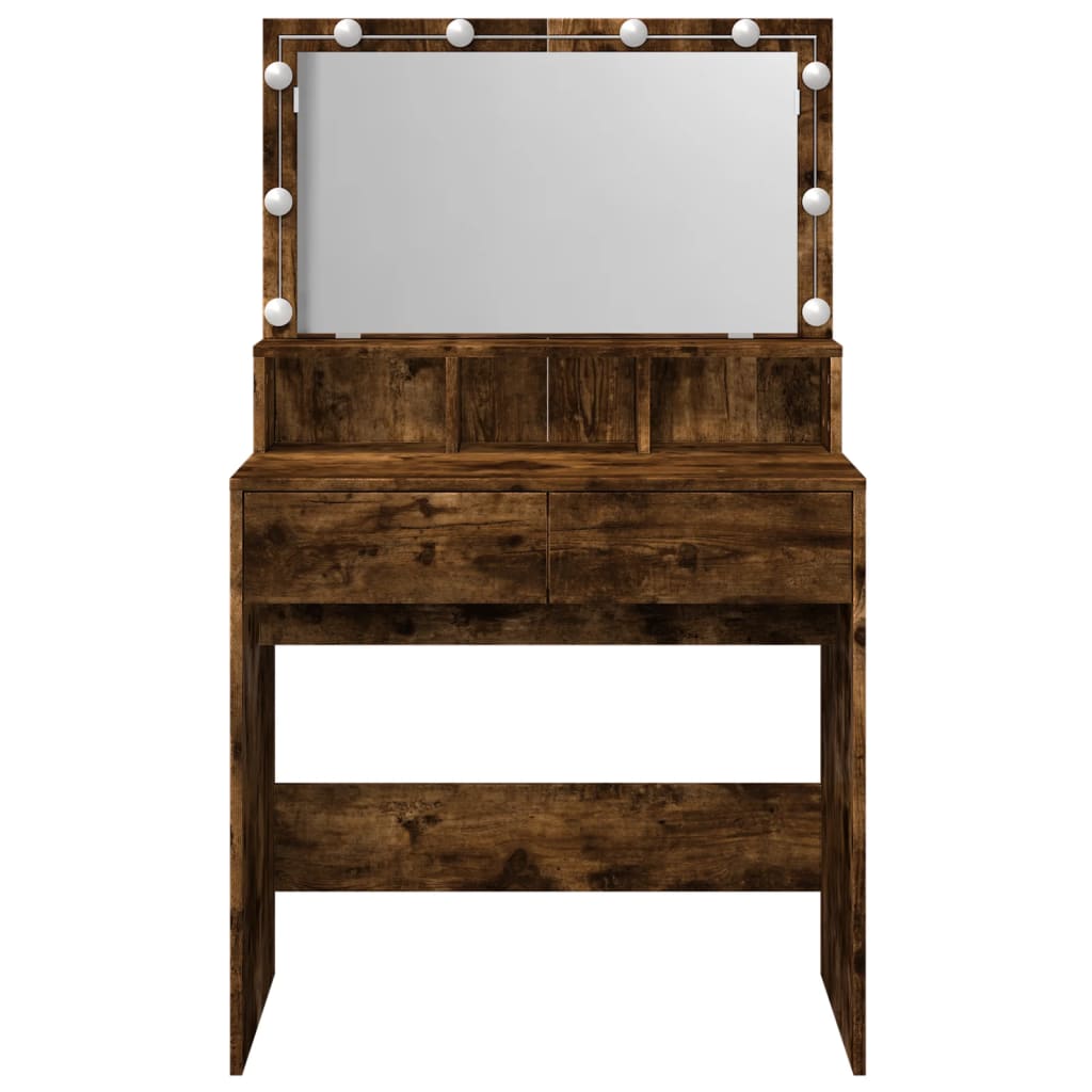 Dressing Table with LED Smoked Oak 80x41x134.5 cm
