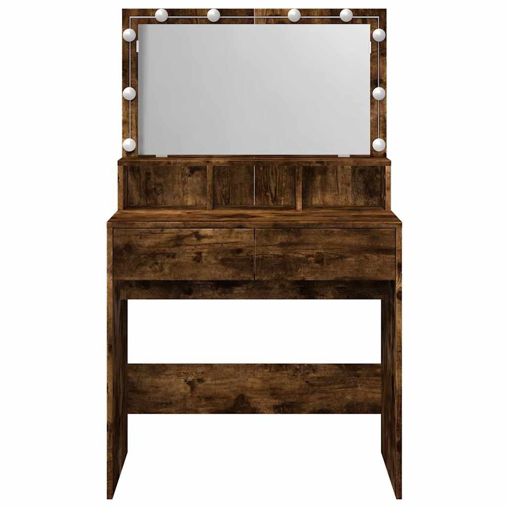 Dressing Table with LED Smoked Oak 80x41x134,5 cm