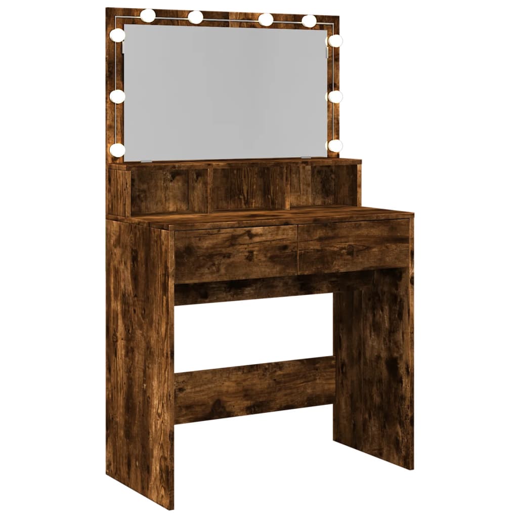 Dressing Table with LED Smoked Oak 80x41x134.5 cm