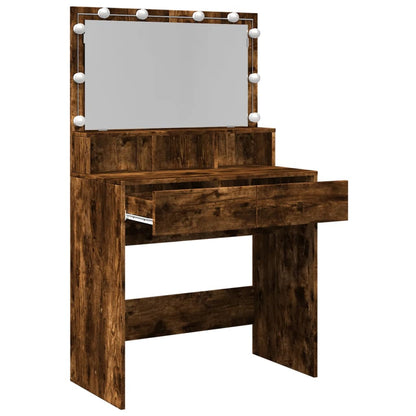 Dressing Table with LED Smoked Oak 80x41x134.5 cm