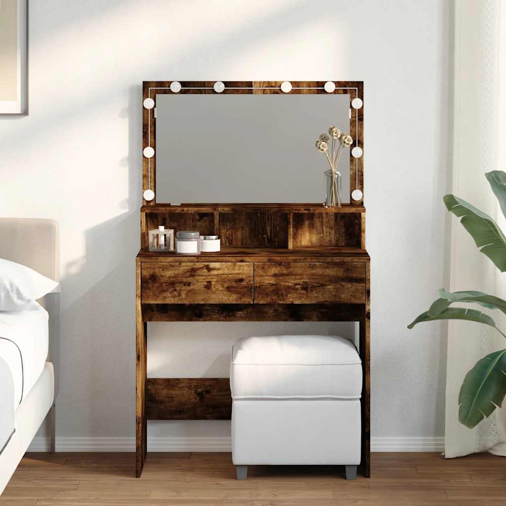 Dressing Table with LED Smoked Oak 80x41x134,5 cm