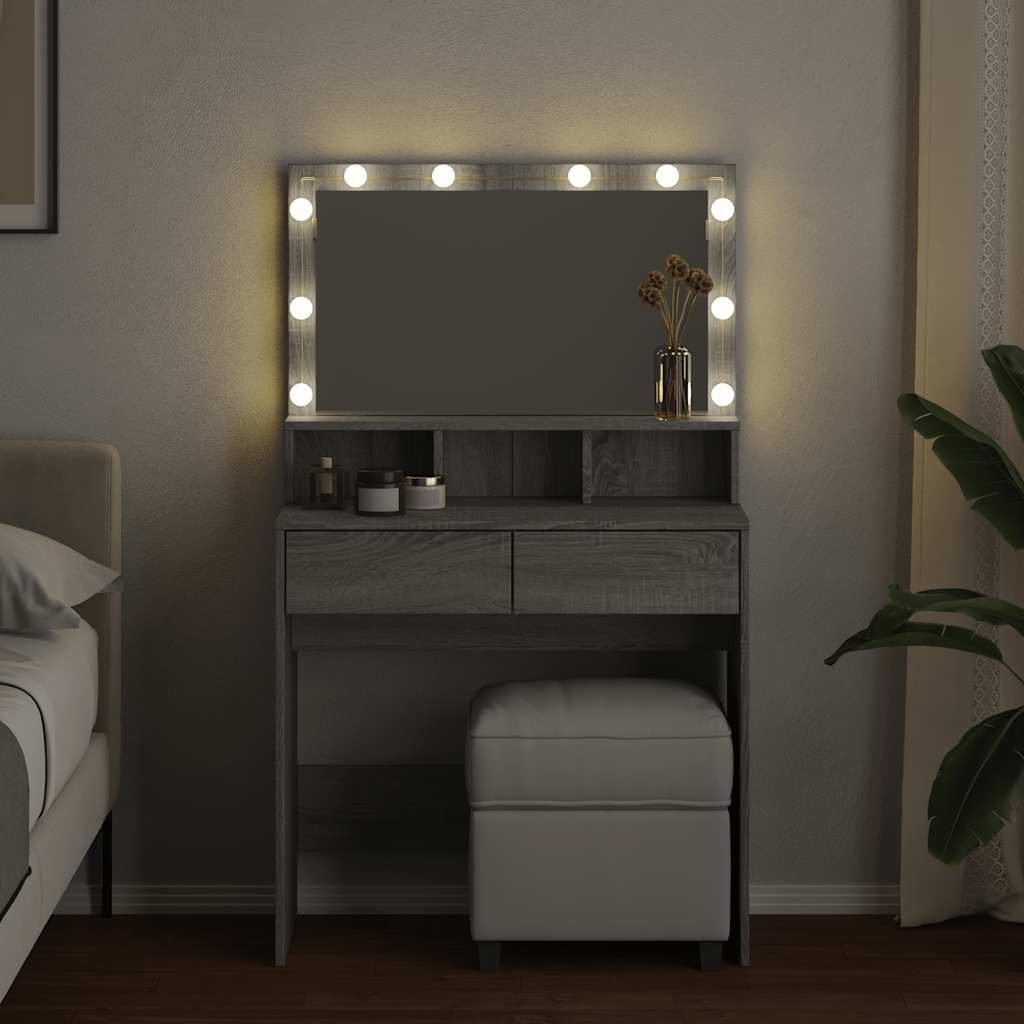 Dressing Table with LED Grey Sonoma 80x41x134,5 cm
