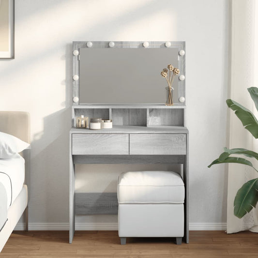 Dressing Table with LED Grey Sonoma 80x41x134.5 cm