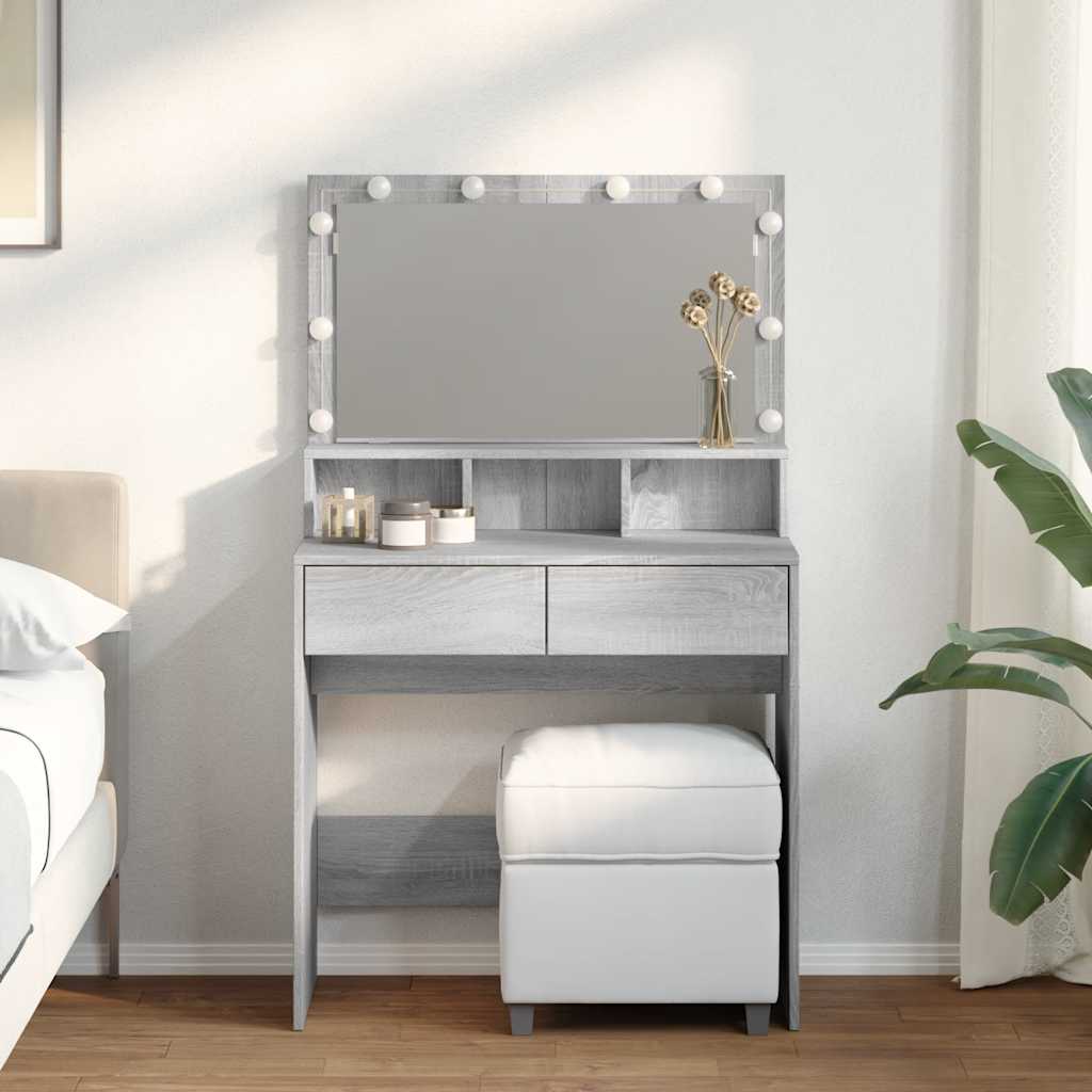 Dressing Table with LED Grey Sonoma 80x41x134,5 cm