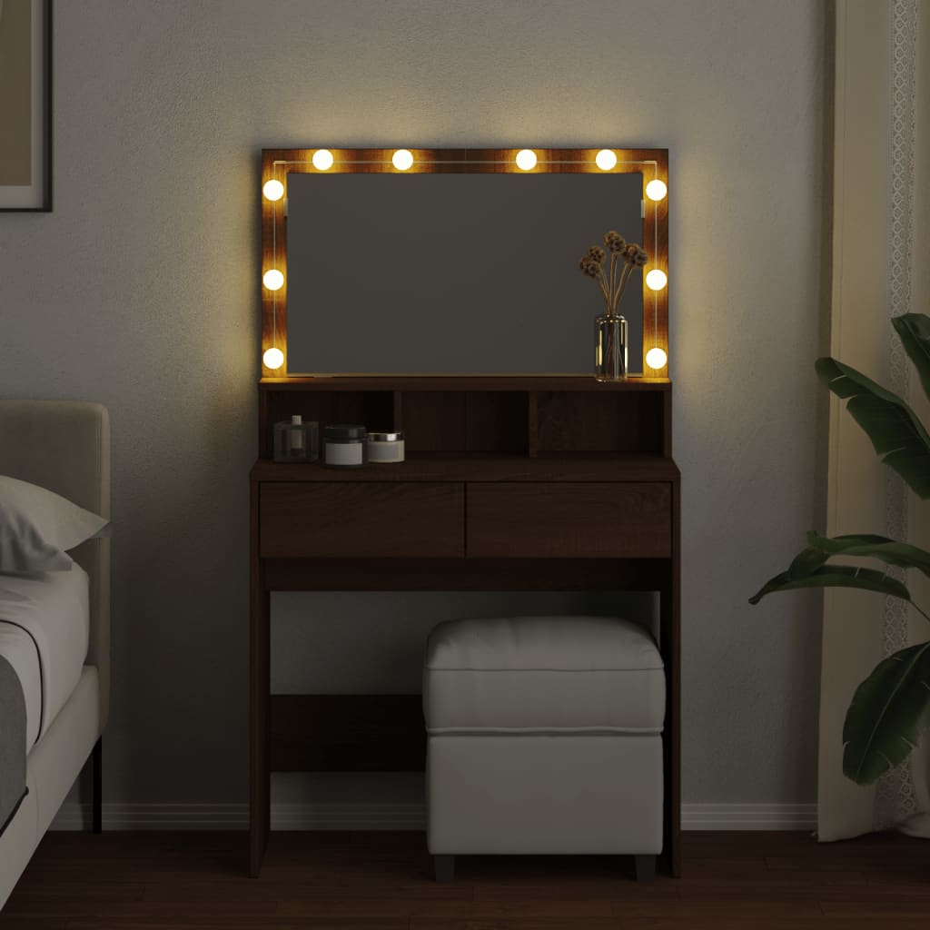 Dressing Table with LED Brown Oak 80x41x134.5 cm