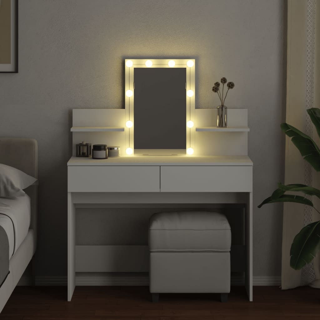 Dressing Table with LED White 100x40x130 cm