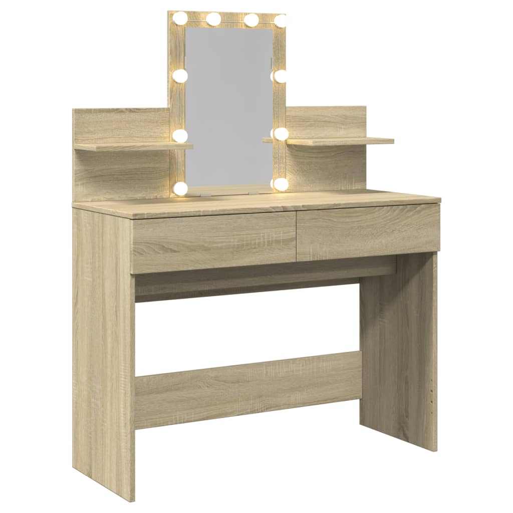 Dressing Table with LED Sonoma Oak 100x40x130 cm