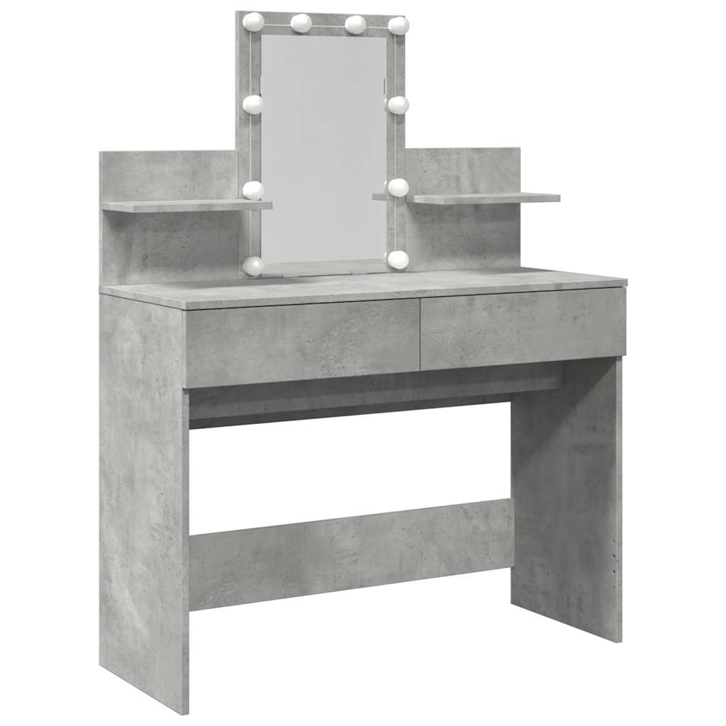 Dressing Table with LED Concrete Grey 100x40x130 cm