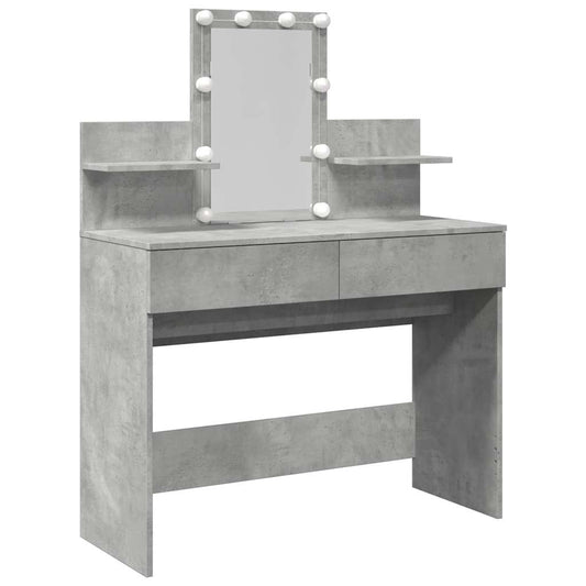 Dressing Table with LED Concrete Grey 100x40x130 cm