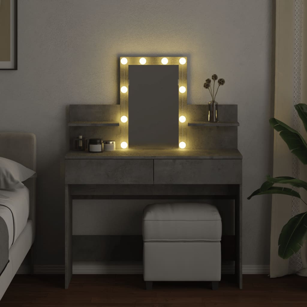 Dressing Table with LED Concrete Grey 100x40x130 cm