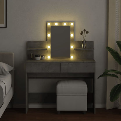 Dressing Table with LED Concrete Grey 100x40x130 cm