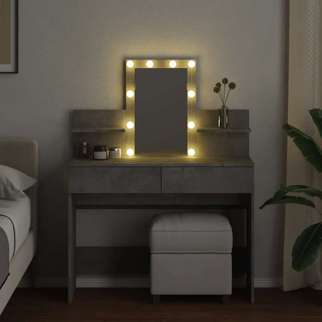 Dressing Table with LED Concrete Grey 100x40x130 cm