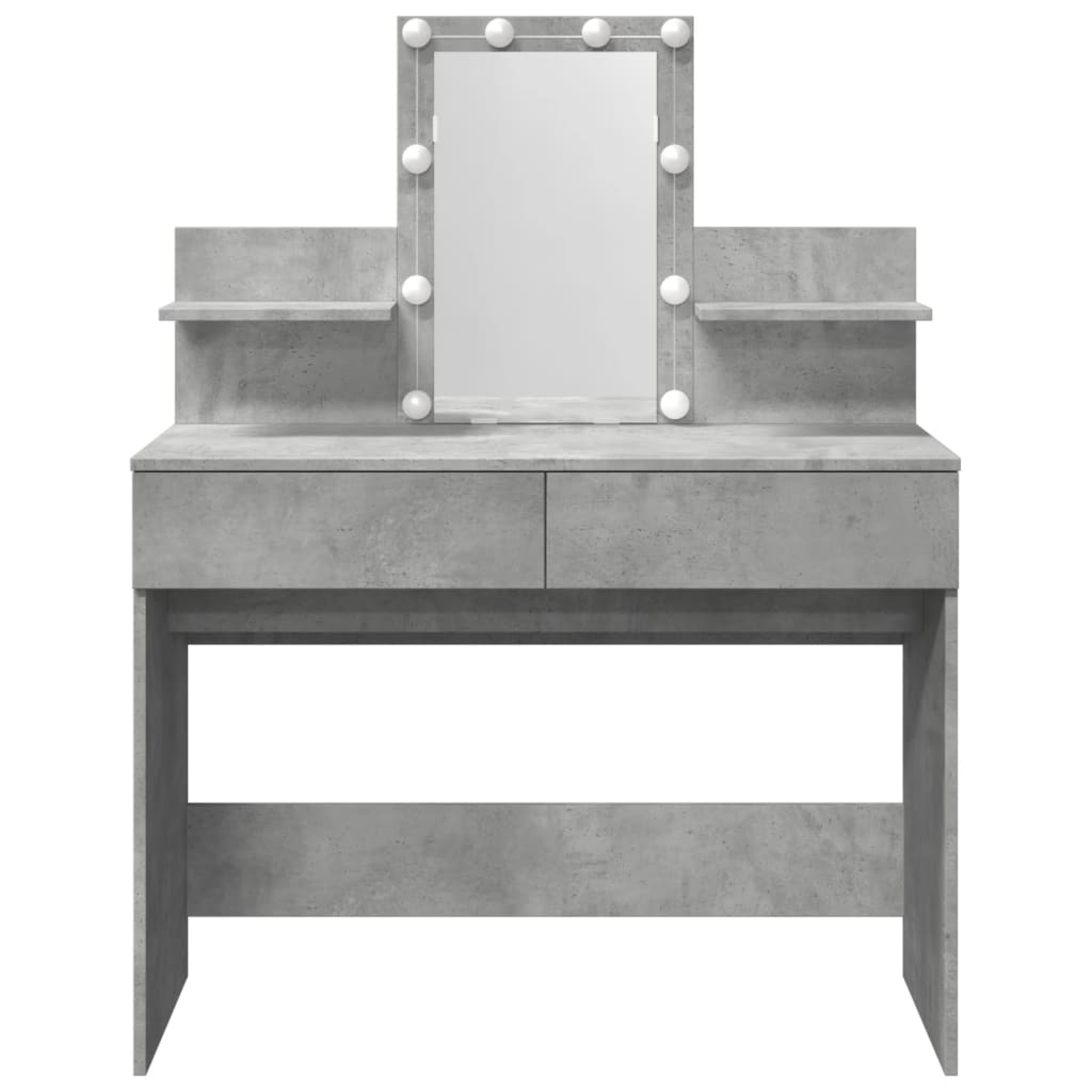 Dressing Table with LED Concrete Grey 100x40x130 cm