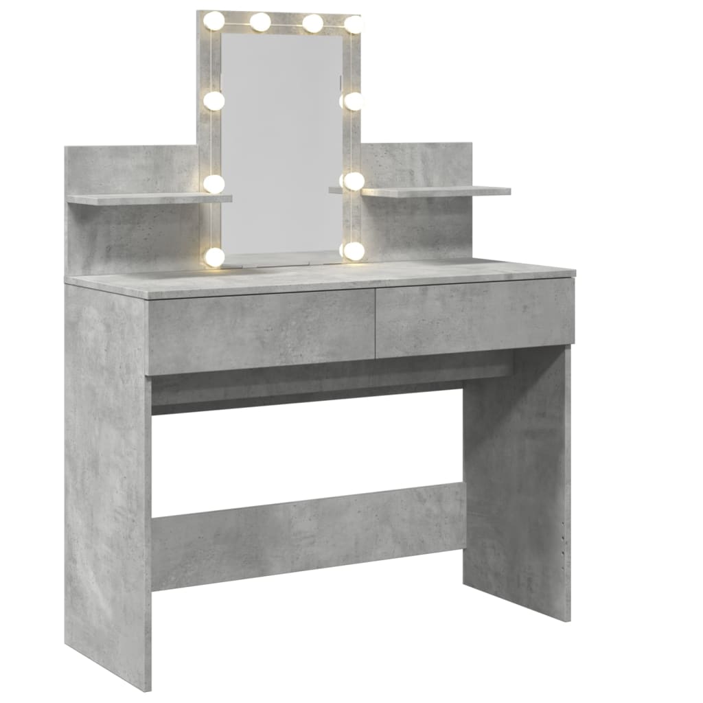 Dressing Table with LED Concrete Grey 100x40x130 cm
