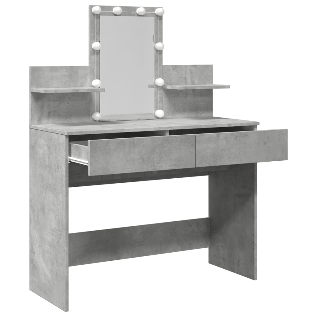 Dressing Table with LED Concrete Grey 100x40x130 cm