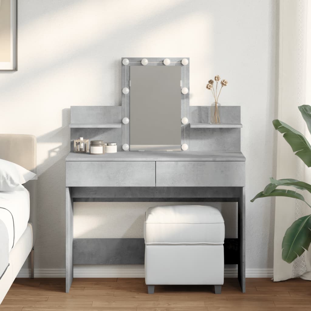 Dressing Table with LED Concrete Grey 100x40x130 cm