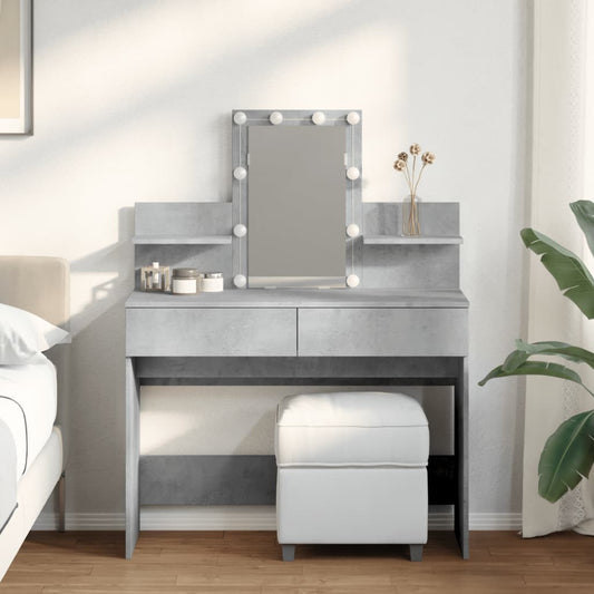 Dressing Table with LED Concrete Grey 100x40x130 cm