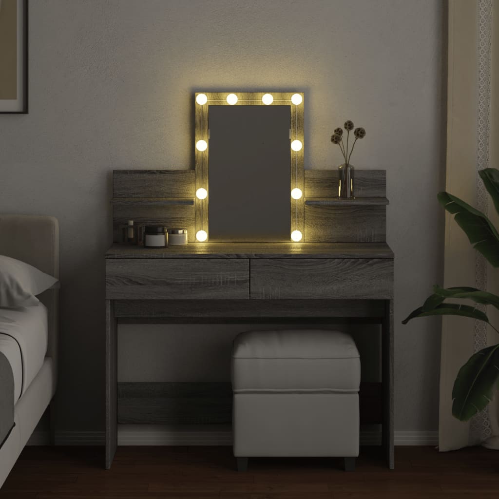 Dressing Table with LED Grey Sonoma 100x40x130 cm
