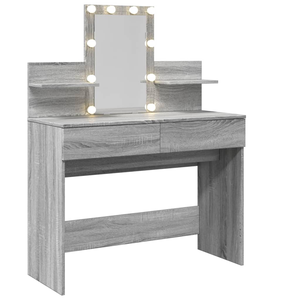 Dressing Table with LED Grey Sonoma 100x40x130 cm