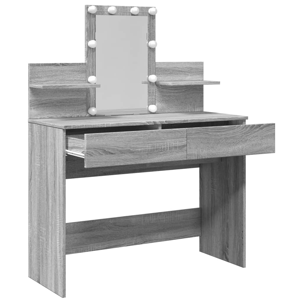 Dressing Table with LED Grey Sonoma 100x40x130 cm