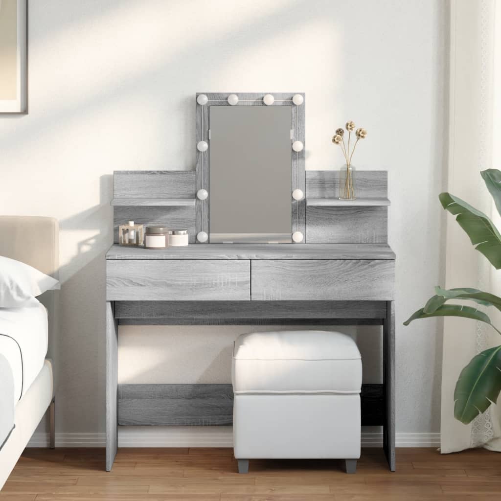 Dressing Table with LED Grey Sonoma 100x40x130 cm