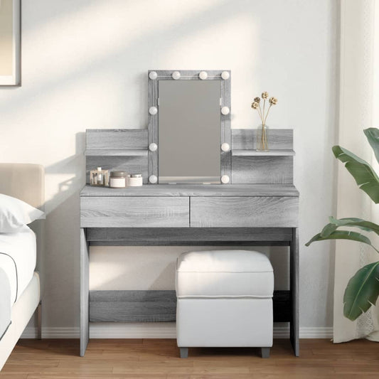 Dressing Table with LED Grey Sonoma 100x40x130 cm