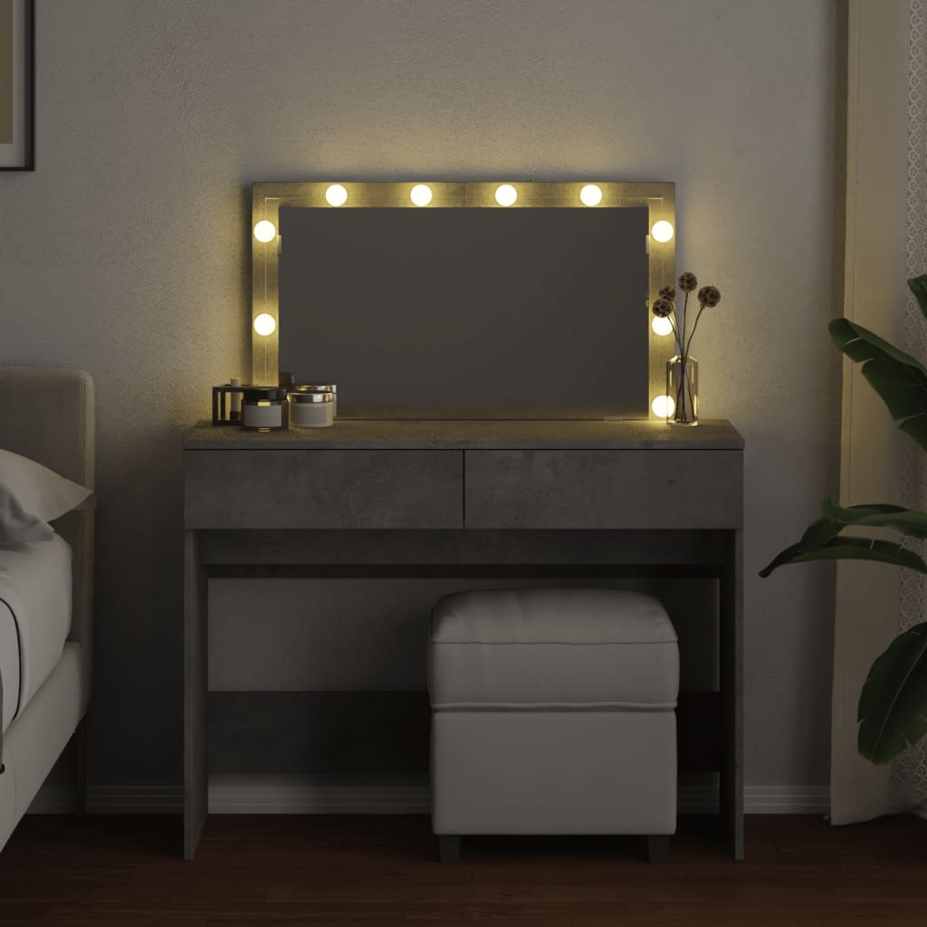 Dressing Table with LED Concrete Grey 100x40x120 cm