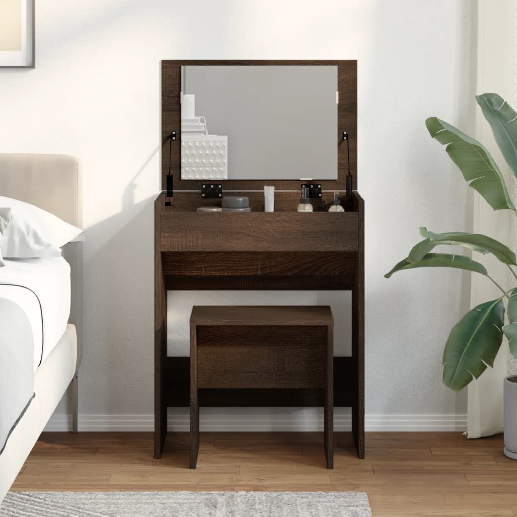 Dressing Table and Stool Brown Oak 60x40x113.5 cm