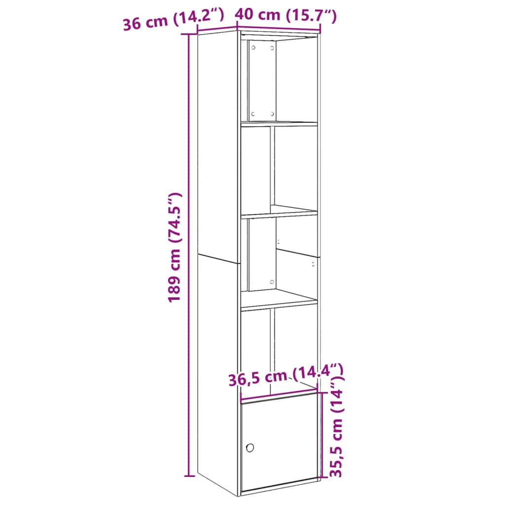 Bookcase Concrete Grey 40x36x189 cm Engineered Wood